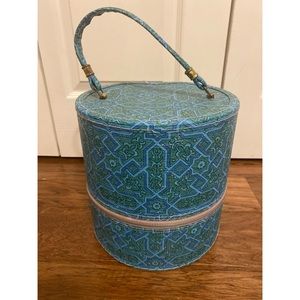 Vintage 1960s Mod Wig Hat Travel Case Green Blue